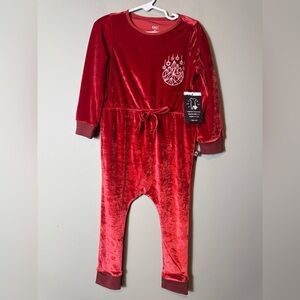 Rags Girls‎ Velour Cranberry Red Geo Snowflake Christmas romper 3/4Y NWT